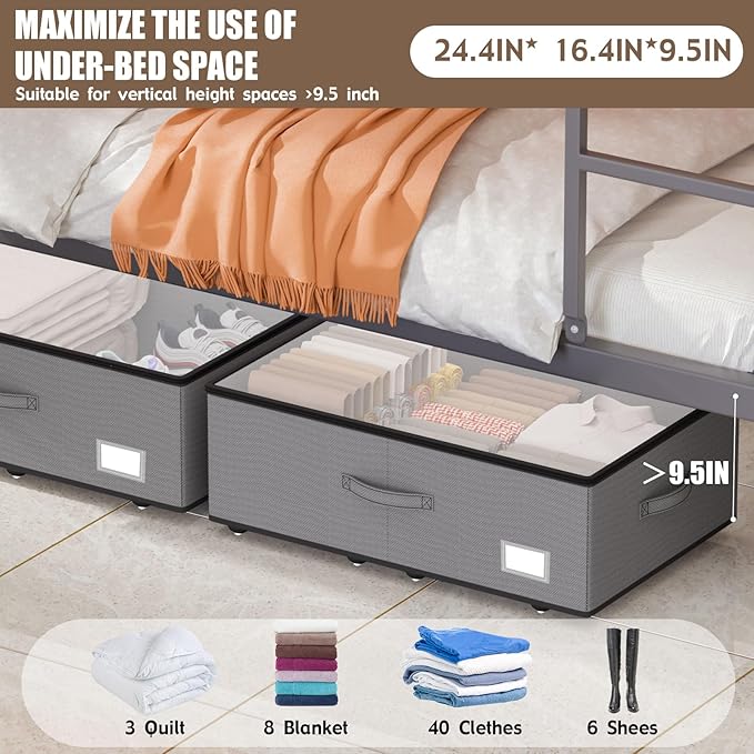 Under Bed Storage with Wheels, No Assemble Required 10 inches height Under Bed - Image 2
