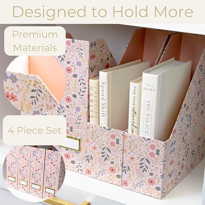 BLU MONACO | Cardboard Magazine File Holder Set of 4 | Standing File Holder - Image 5