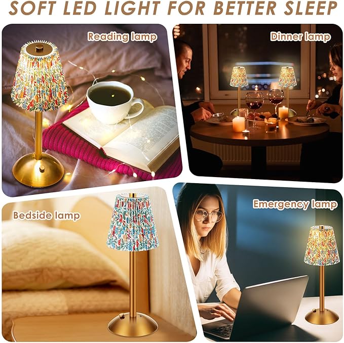 Liliful 2 Pcs Cordless Table Lamp Rechargeable Touch LED Small Gold Portable - Image 6