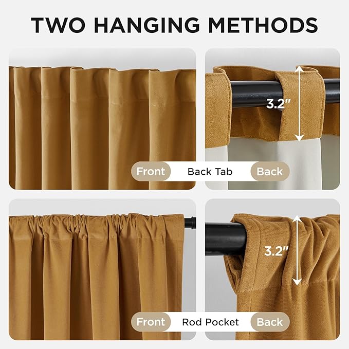 Joydeco Mustard Yellow 100% Blackout Curtains 84 Inch 2 Panels, Luxury Thermal - Image 3