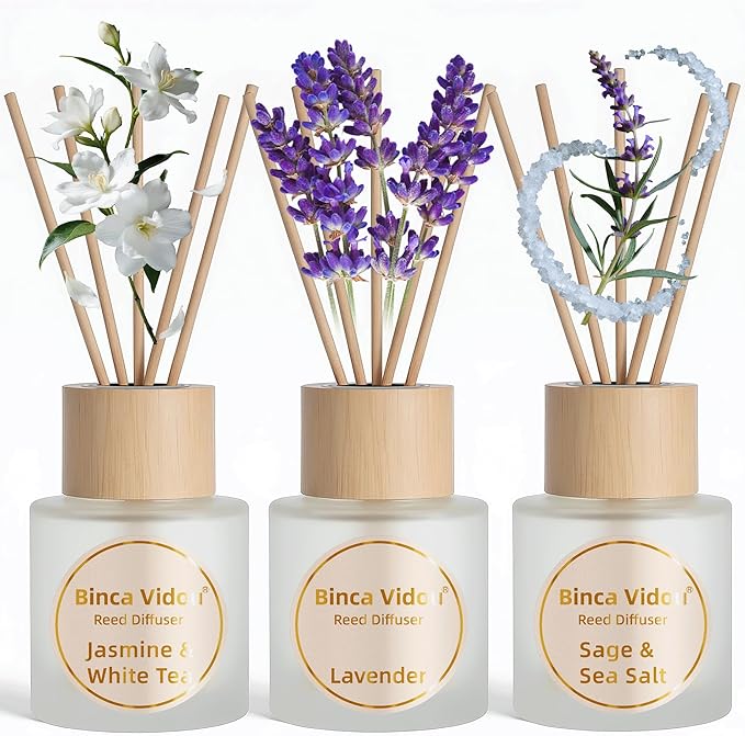 Reed Diffuser Set of 3, Binca Vidou Lavender, Jasmine & White Tea, Sage & Sea by BINCAVIDOU