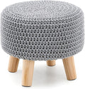 LGENHOOM Boho Ottoman Foot Stool Cotton Knitted Round Pouf Ottoman Foot Rest by LGENHOOMHandwovenNaturalWaterHyacinthBasket