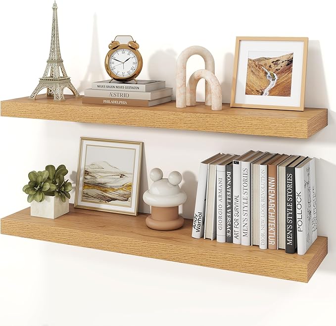 Floating Shelves for Wall, 9.3" Deep Wall Mounted Wood Shelves for Bathroom by Unknown