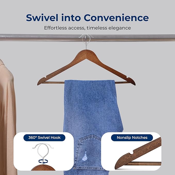 SereneLife 50-Pack Wooden Coat Hangers – Durable Suit Hangers - Image 6