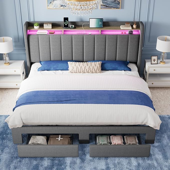 Allewie Vertical Tufted King Size Upholstered Platform Bed Frame - Image 3
