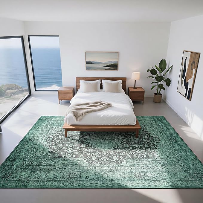 Washable Rugs 8x10 Area Rugs for Living Room- Vintage Green Rugs for Bedroom - Image 8