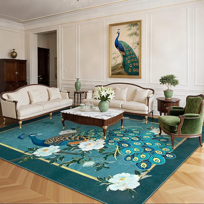 Lahome Peacock Area Rugs 8x10, Soft Washable 8x10 Rugs - Image 2