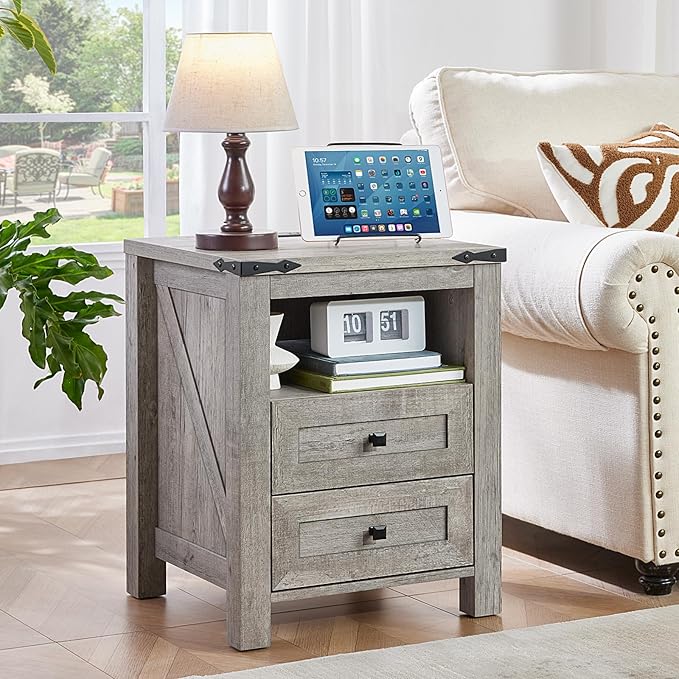 Joaxswe Nightstand with Charging Station and USB Port, Farmhouse Night Stand by Joaxswe