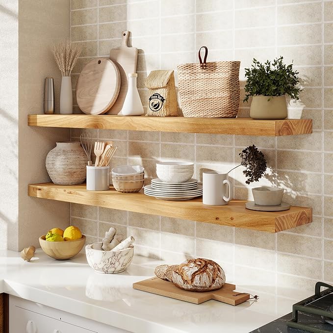 fuqing Floating Shelves for Wall, 40 inch Rustic Solid Elm Wood Floating Shelves - Image 2