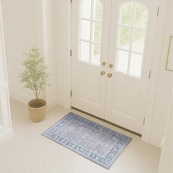 Fame Rugs Gray Modern Oushak Rug 2x3, Vintage Doormat Turkish Colorful Oriental by FameRugs
