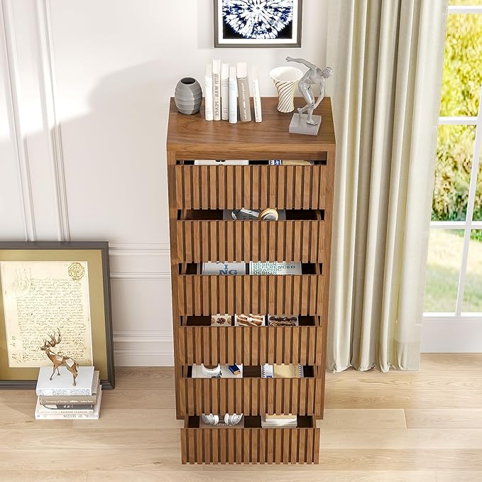 Fluted Tall 6 Drawer Dresser, Mid Century Dresser - Image 5