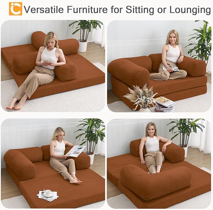 COMAX Futon Sofa Bed, 4-in-1 Floor Foldable Sofa Couch Bed Queen - Image 5