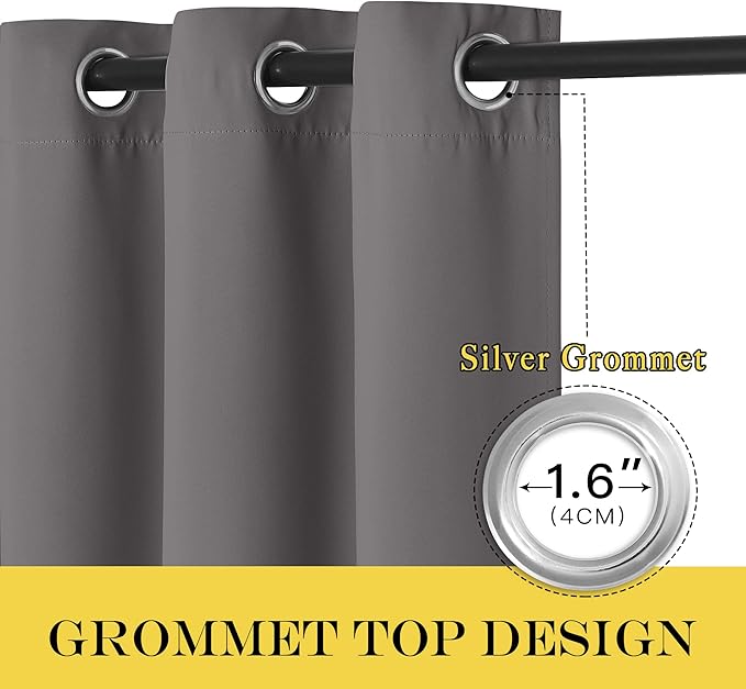 NICETOWN Blackout Grey Curtain 72 inch Length, Grommet Room Darkening Thermal - Image 2