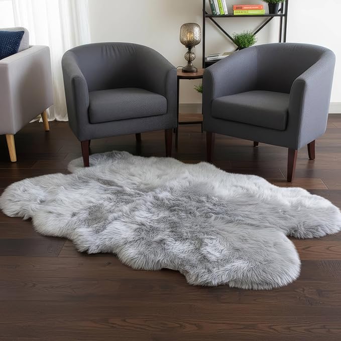 Silver Gray Sheepskin Rug for Bedside - Image 4