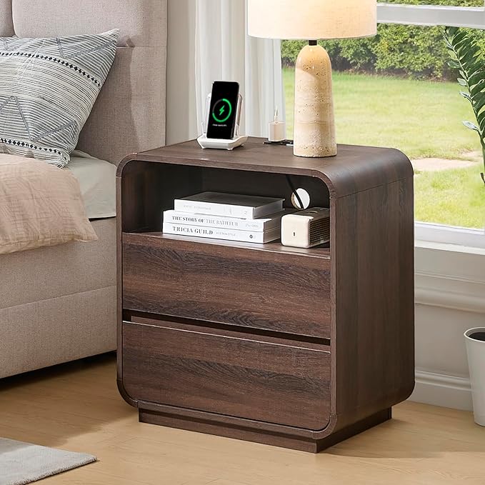 Walnut Curved Nightstand Set of 2 - Image 7