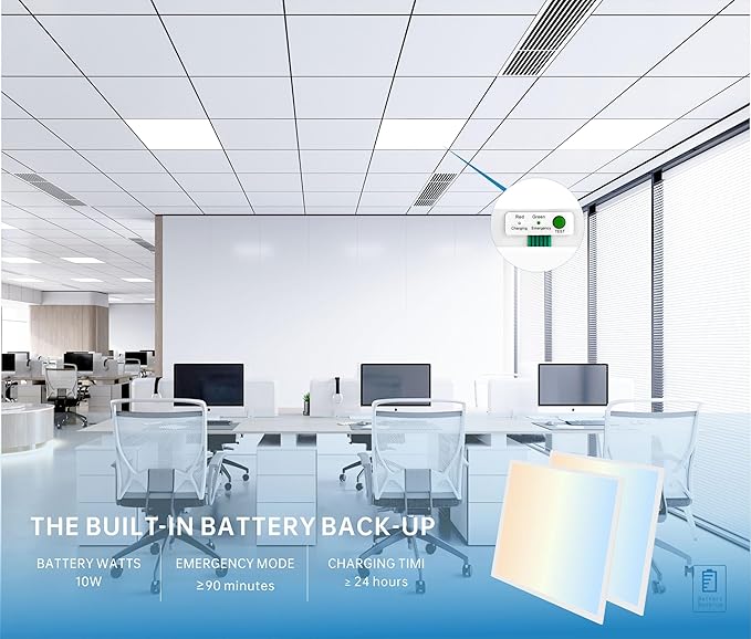 2X2 LED Flat Panel Light Emergency Battery Backup, 40W-3000K/4000K/5000K - Image 6