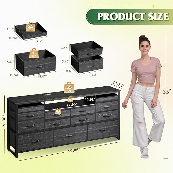 WLIVE Black TV Stand for 55, 65 inch TV, Entertainment Center - Image 3