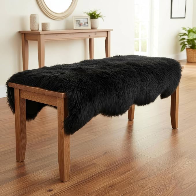 Authentic Black Sheepskin Rug 2x6 ft, Genuine Double Pelt Fluffy Fur Area Rug - Image 2