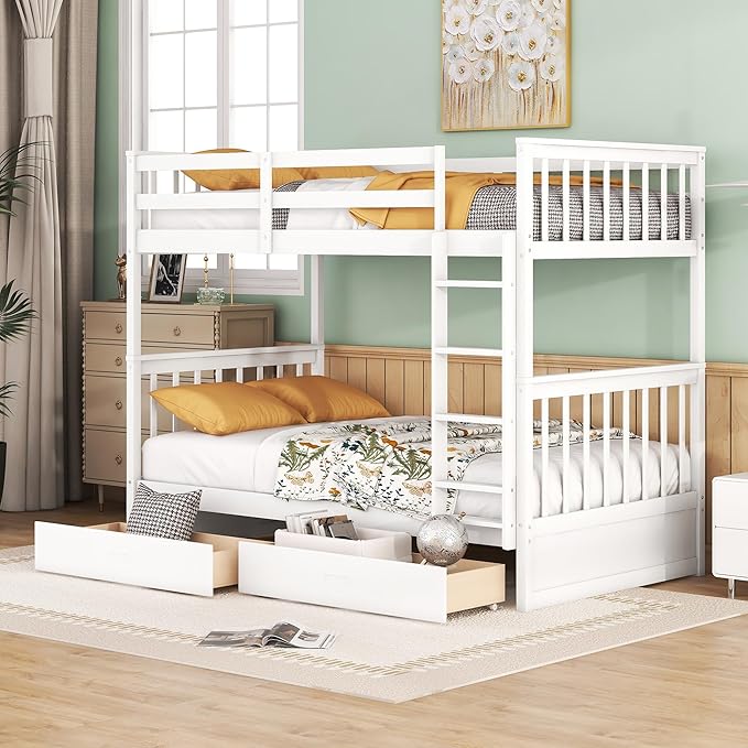 Merax Wood Bunk Bed with Drawers, Convertible Bunk Bed with Ladders and Two by Merax