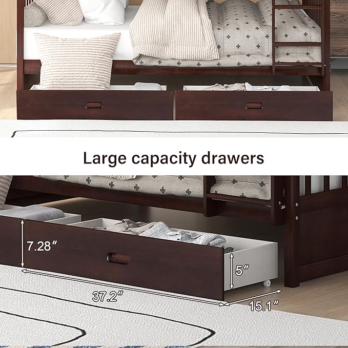 Merax Wood Bunk Bed with Drawers, Full Over Full Convertible Bunk Bed with - Image 5