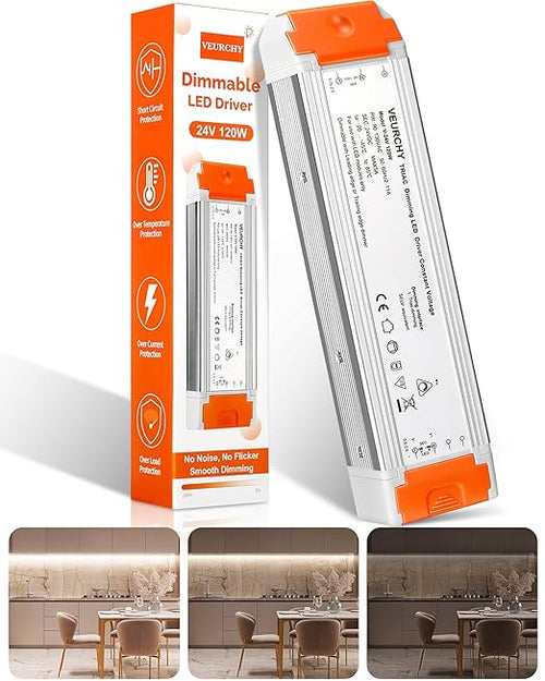 120W 24V Dimmable LED Driver, Triac Dimmable Transformer AC 120V to DC 24V 120 by VEURCHY