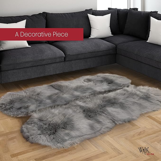 Walk on Me Silky Soft Faux Fur Area Rug, 3 ft. x 5 ft. Gray Fluffy Sheepskin - Image 4