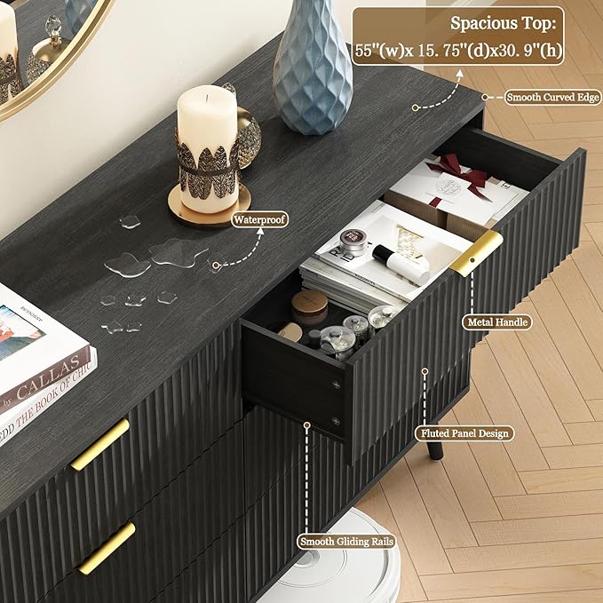 CARPETNAL Fluted 6 Drawer Dresser - Image 6