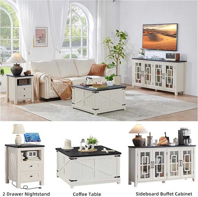 Joaxswe Nightstand with Charging Station and USB Port, Farmhouse Side End Table - Image 6