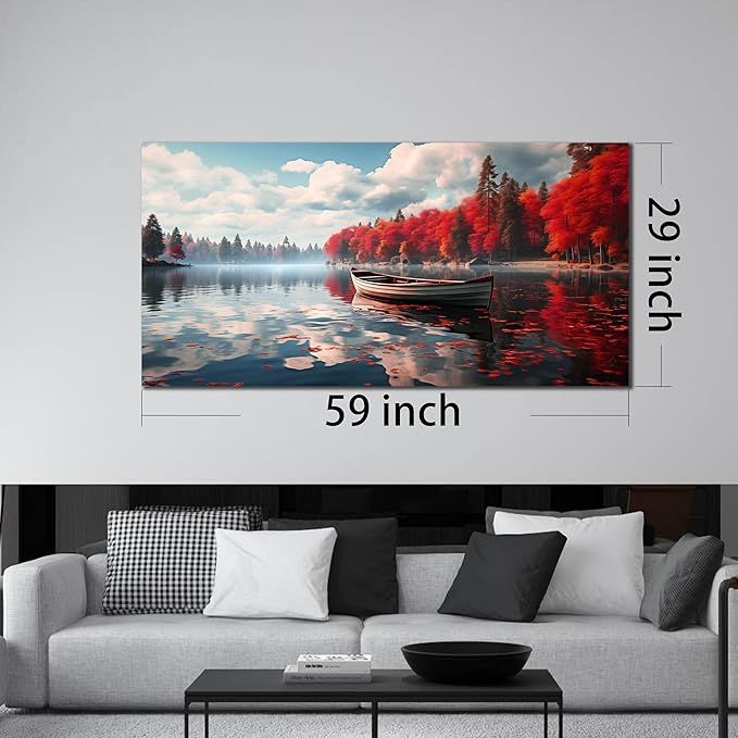 Large Wall Art for Living Room Bedroom Office Red Forest Wall Art Lake - Image 5
