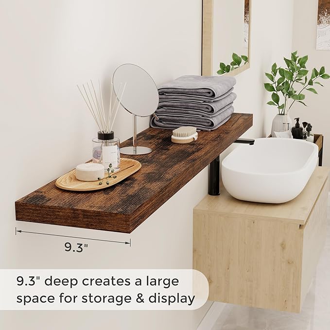 Floating Shelves for Wall, 48 x 9.3 Large Floating Shelf Wall Mounted Set of 2 - Image 4