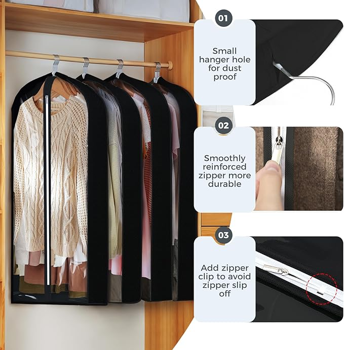 6 Pcs 40" Garment Bags for Hanging Clothes, Garment Bags Shoulder Covers - Image 4