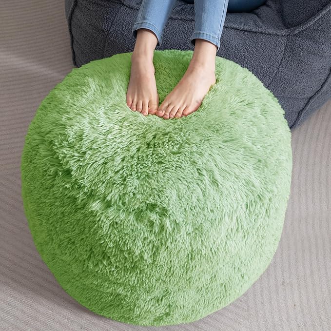 HIGOGOGO Round Stuffed Pouf Ottoman, Long Faux Fur Poufs by HIGOGOGO