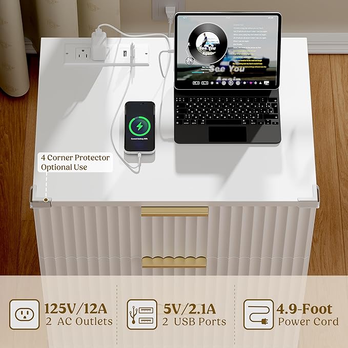 Lulive Wood 3 Drawers Dresser Fluted Night Stand - Image 3