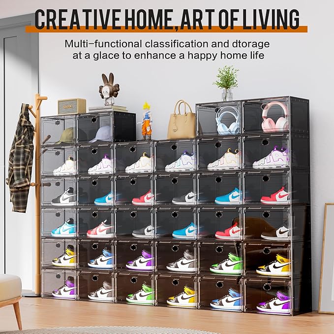 KEFA XL Shoe Storage Box Organizer, 9 Pack Shoe Boxes Clear Plastic Stackable - Image 2