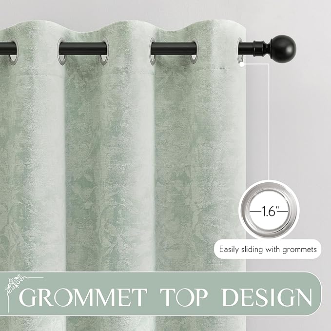 Beauoop Green Floral Jacquard Blackout Curtains 108 Inches Long 2 Panels - Image 6