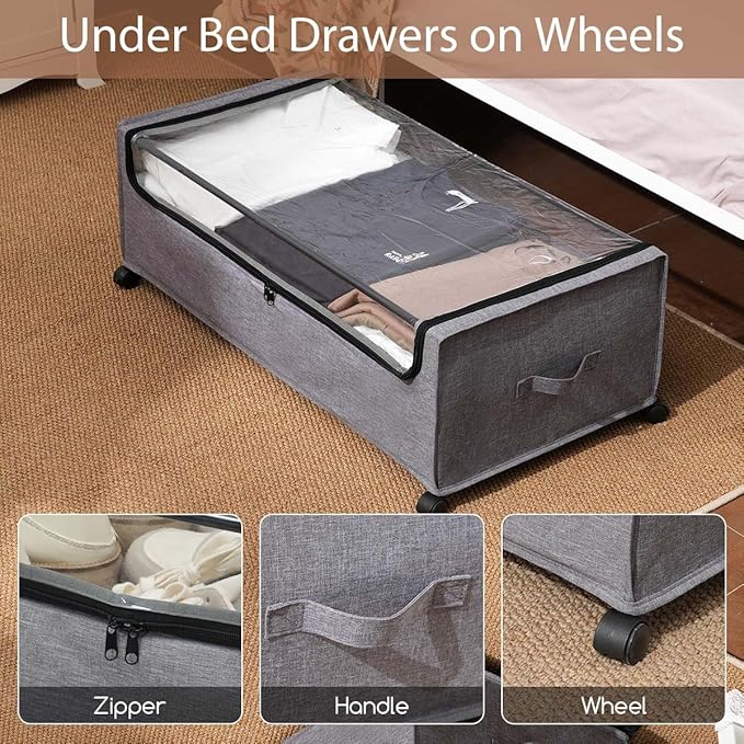 4-Packs Under Bed Storage with Wheels, Under The Bed Storage Drawers On Wheels - Image 6