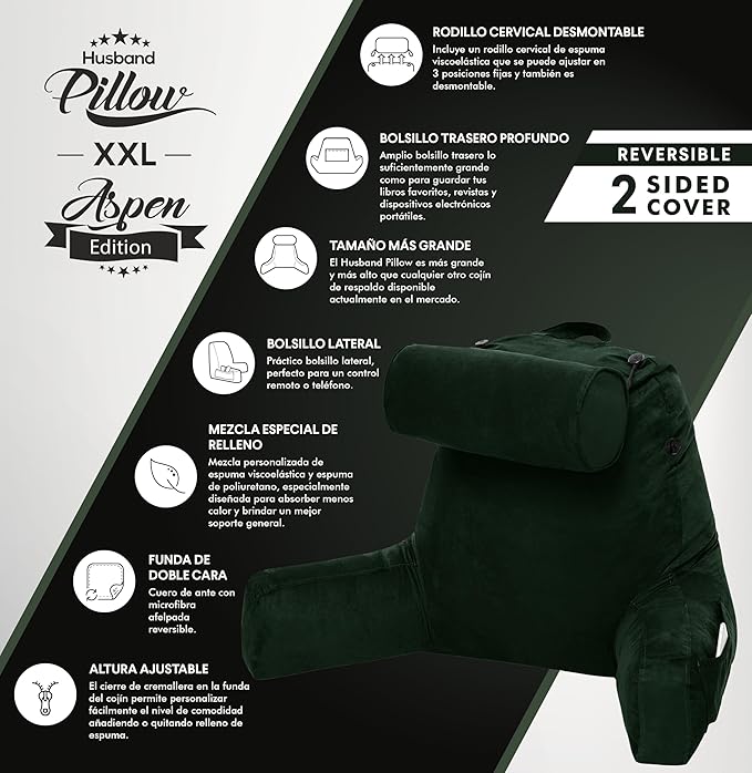 Husband Pillow XXL Aspen Edition, Adult Reading Sit Up Bed Rest Pillow - Image 5