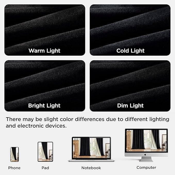 Joydeco Black 100% Blackout Curtains 90 Inch 2 Panels, Luxury Thermal Insulated - Image 8