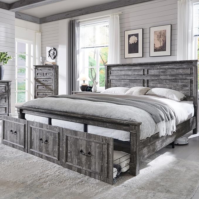 Farmhouse King Size Bed Frame by AITJUNZ