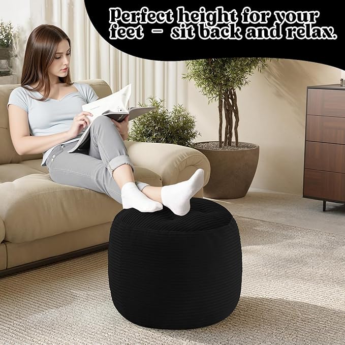 MeMoreCool Stuffed Round Pouf Ottoman Foot Rest, Floor Pouf Foot Stool - Image 4