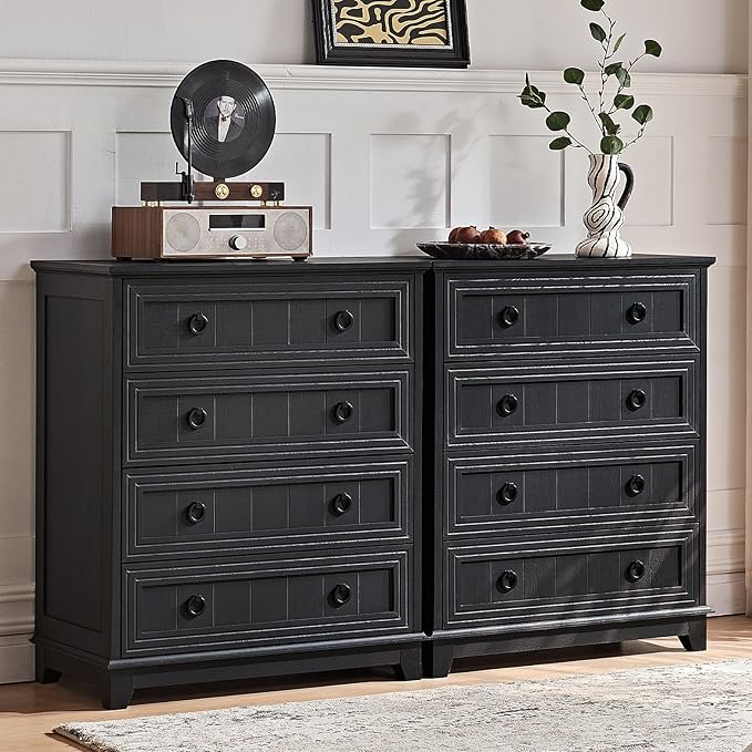 Farmhouse 4 Drawer Dresser for Bedroom Set of 2, Rustic Wood Dresser by Joaxswe