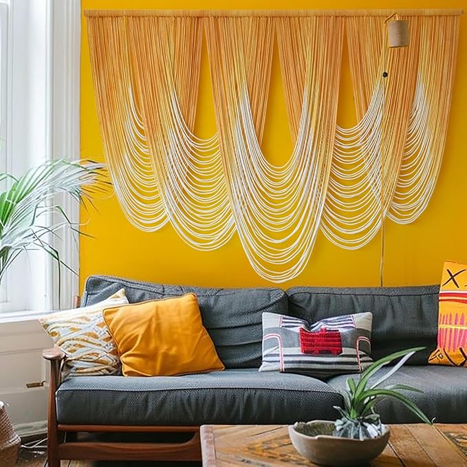IOWER Macrame Wall Hanging Large Yellow Yarn Tapestry Headboard Decor Handmade - Image 2