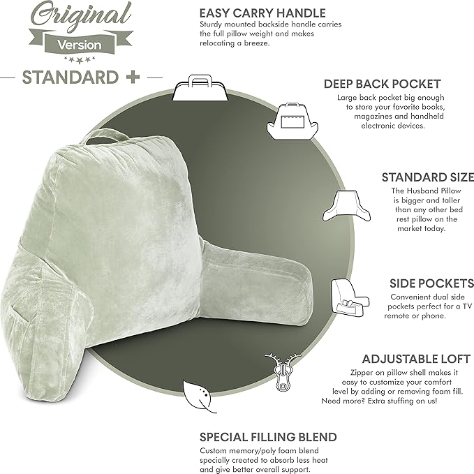 Husband Pillow Desert Sage, Original Reading Pillow in Bed Rest Chair, Shredded - Image 5