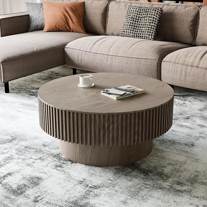LKTART Round Coffee Table for Living Room, Accent Fluted Drum Coffee Table - Image 9