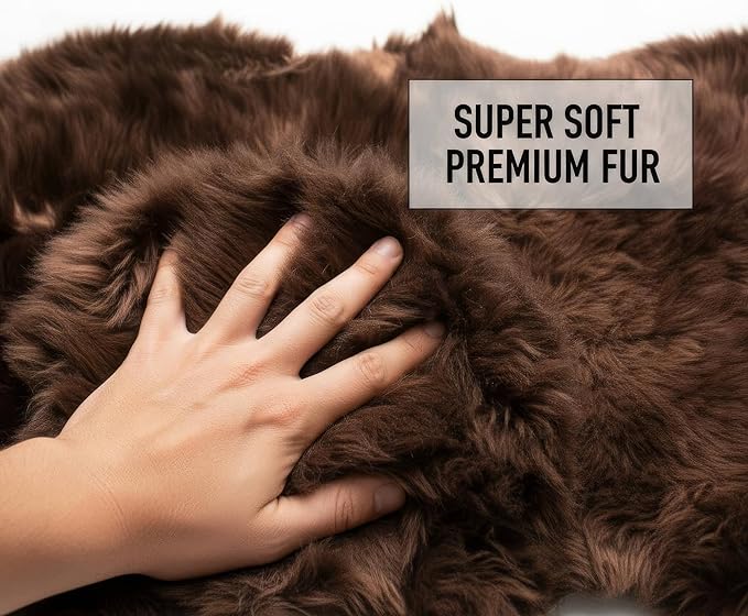 Natural & Genuine Dark Brown Sheepskin Rug, Real Fluffy Double Pelt 2x6 ft Fur - Image 7