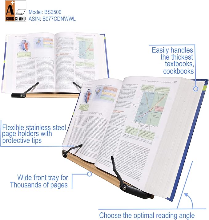 A+ Book Stand BS2500 Large 16x10.5 Portable Adjustable Foldable Bookstand Holder - Image 2