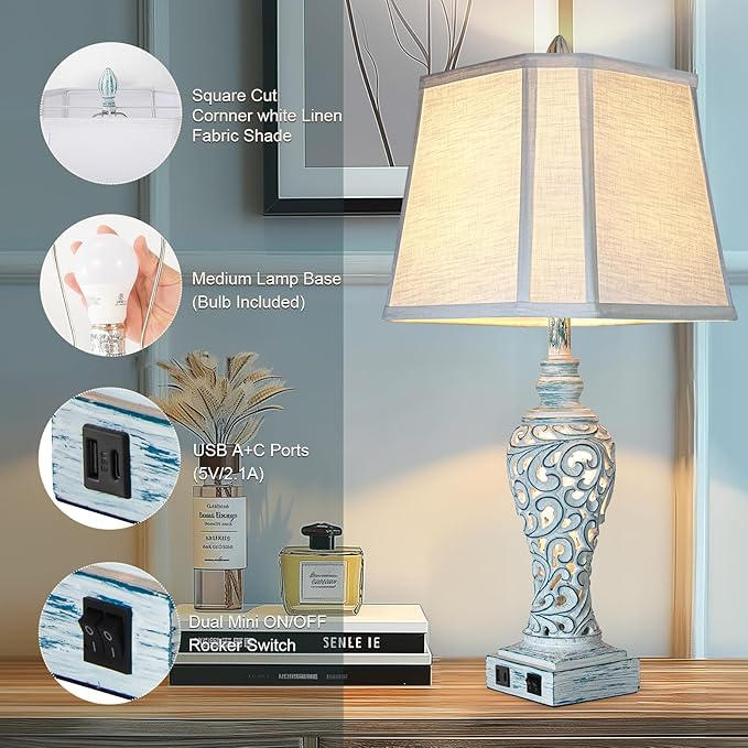 Table Lamp Bedside Lamps Set of 2, 28.5'' Luxsight Farmhouse Table Lamps - Image 2