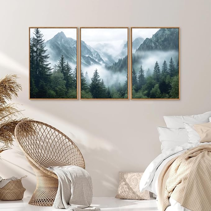 YeeHomedec Large Mountain Framed Canvas Wall Art, Mordern Calming Forest Wall - Image 4