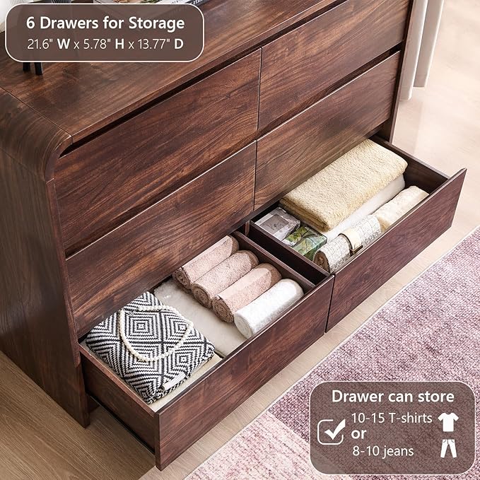 Modern 6 Drawers Dresser for Bedroom, Mid Century Modern Dresser w/Natural - Image 4