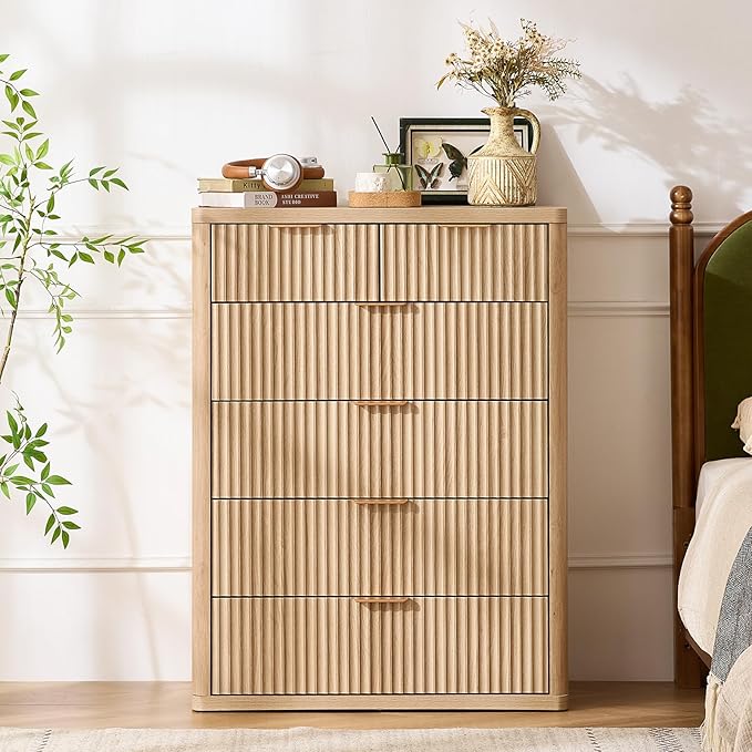 LEYAOYAO 42" Tall Fluted Dresser and 3 Drawers 23" Nightstand Set of 2 - Image 5